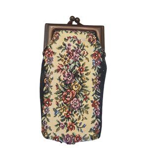 Vintage Needlepoint Glasses Or Cigarette Case With Lucite Frame & Floral Pattern